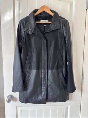 Women's Black Leather Jacket with Stand Collar